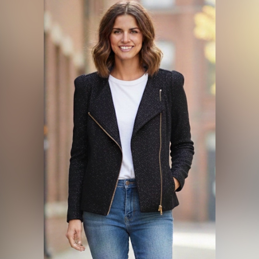 NWT!! Ann Taylor Black Textured Wool Blazer with Gold Accents Size 12 $198